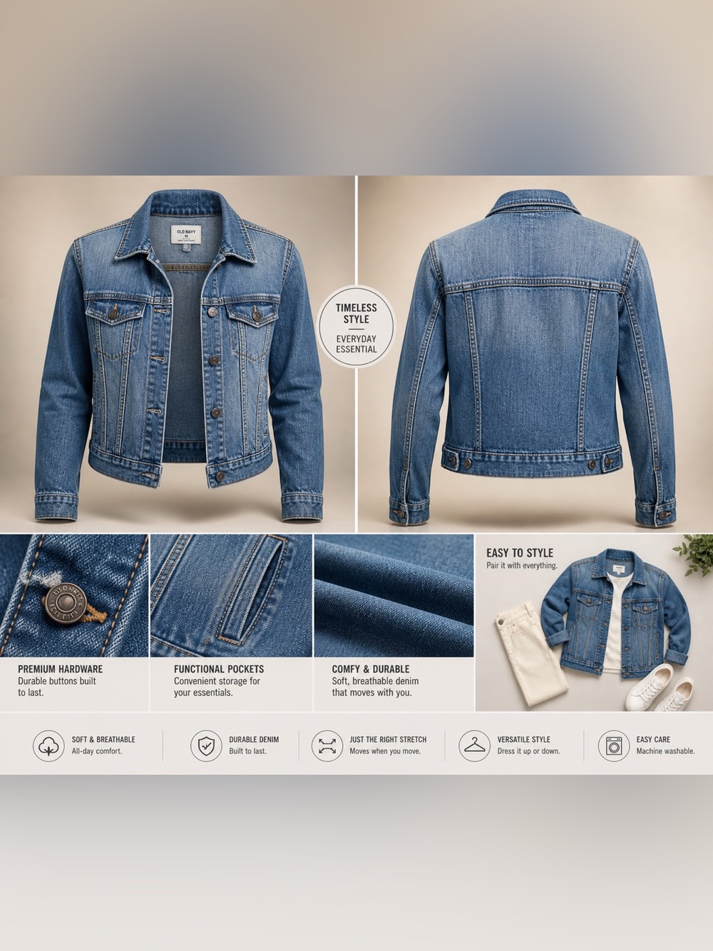 Old Navy Medium Blue Denim Trucker Jacket